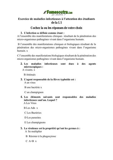 Sujet+Correction exercice Maladies Infectieuses INFAS L1 by TEHUA