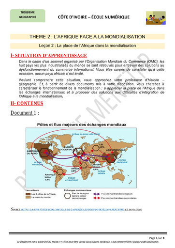 La place de l’Afrique dans la mondialisation - Cours de Géographie niveau 3eme