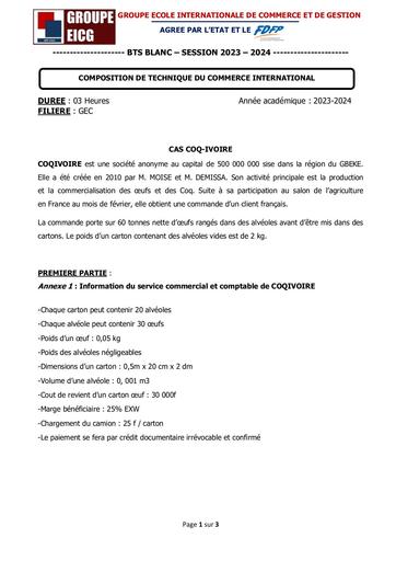 COMPOSITION DE TECHNIQUE DU COMMERCE INTERNATIONAL GEC - SUJET BTS GEC  TCI By Ludov Ta'n