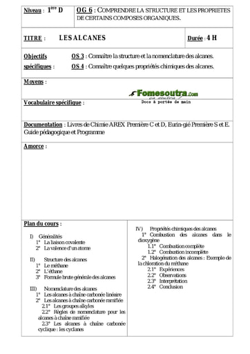 Les Alcanes - Chimie 1ere C et D