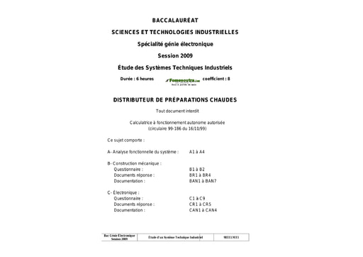 Présentation Distributeur de préparations chaudes - Étude des système techniques industriels - BAC