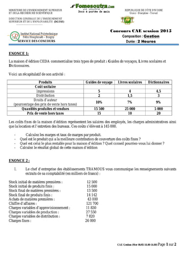 Sujet de Gestion concours CAE 2015