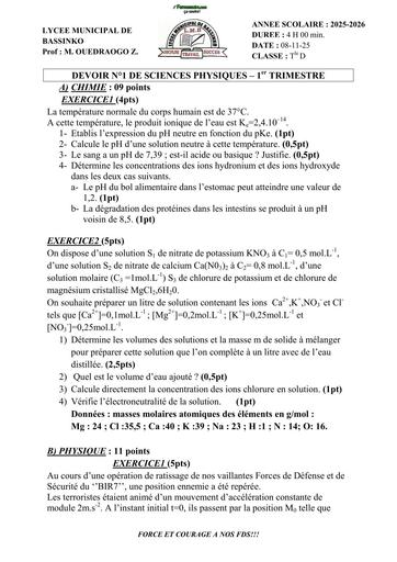 DEVOIR DE SVT Tle D TRIMESTRE 1 LYCEE MUNICIPAL BASSINKO BY TEHUA