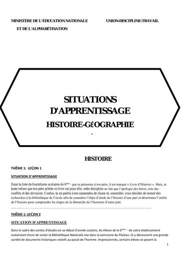 SITUATION d'apprentissage HG 6ième 2024 By Tehua