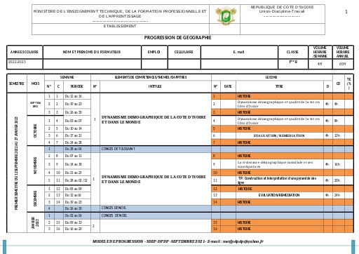 PROGRESSION CMC 1ère B GEOGRAPHIE 2023