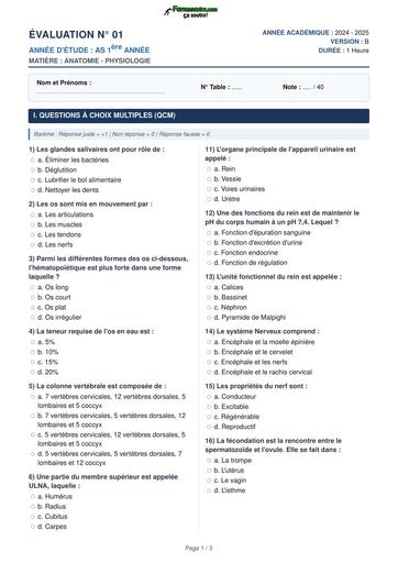 INFAS Evaluation 01 Anatomie Physio AS1 BY TEHUA