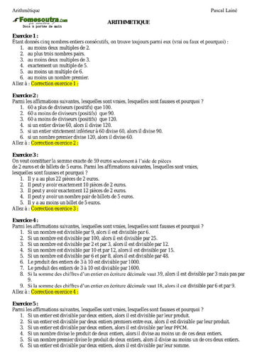 Sujets corrigés Arithmétique - Maths sup