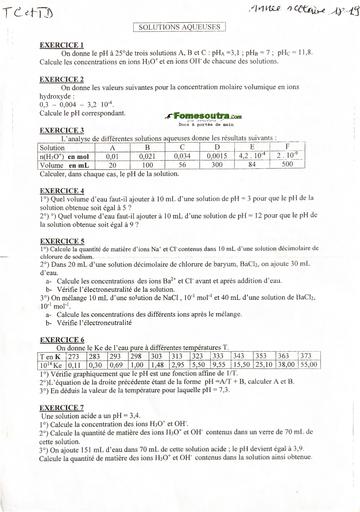 TD Solutions AQUEUSES LYCEE SCIENTIFIQUE DE YAMOUSSOUKRO Terminale Scientifique