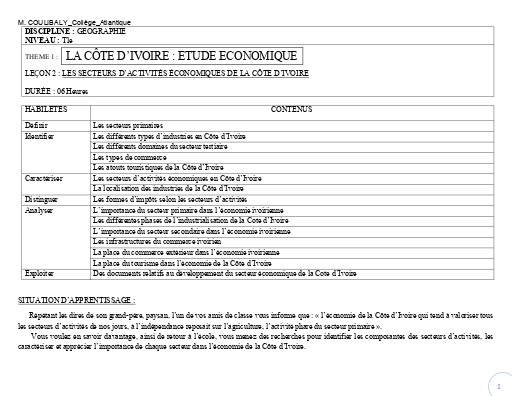 TH1 G2 TLE LES SECTEURS D’ACTIVITÉS ÉCONOMIQUES DE LA CÔTE D’IVOIRE