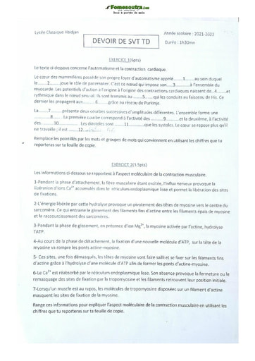 Sujet de SVT Terminale D Lycée Classique Abidjan