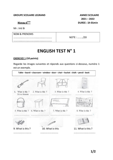 Devoir GROUPE SCOLAIRE LEGRAND 6eme