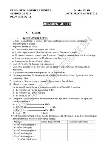 PREPA BEPC 2024 PC 3ème burkina Faso by Tehua