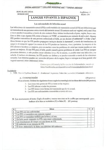 SUJET BEPC BLANC 2025 LV2 ESPAGNOL DRENA ABOISSO BY TEHUA