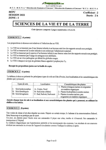 BEPC 2022 SVT zone 1,2 et 3 combinées avec corrections et barèmes by M.Tehua