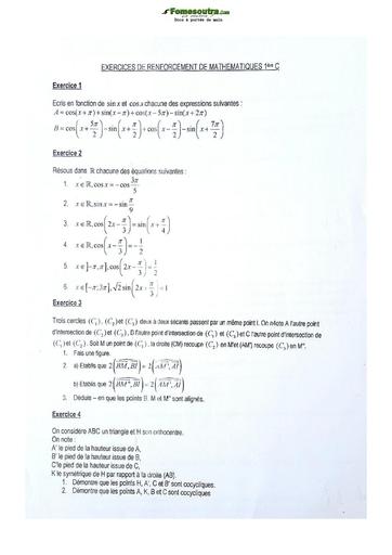 Sujet de Mathématiques Première C Lycée Classique Abidjan