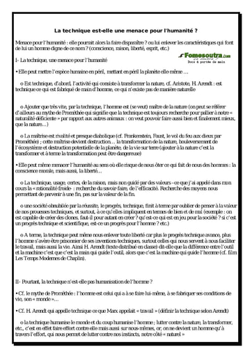 La technique est-elle une menace pour l'humanité ? -  Sujet corrigé de philosophie niveau Terminale