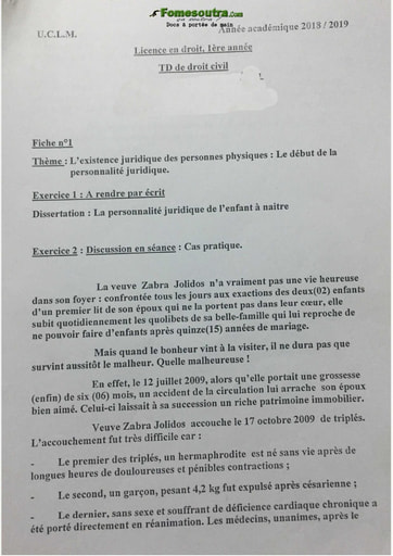 Travaux dirigés de Droit Civil (2) - Licence en Droit 1ere année - Université Charles Louis de Montesquieu