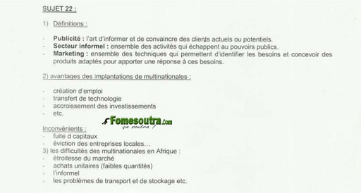 Corrigé Economie Générale portant sur le Marketing