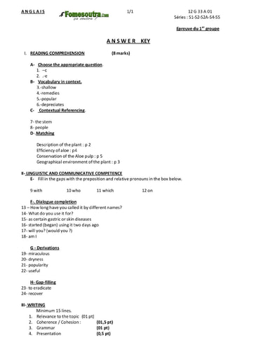 Corrigé du sujet d'Anglais BAC S2 S2A S4 et S5 2012 - Sénégal