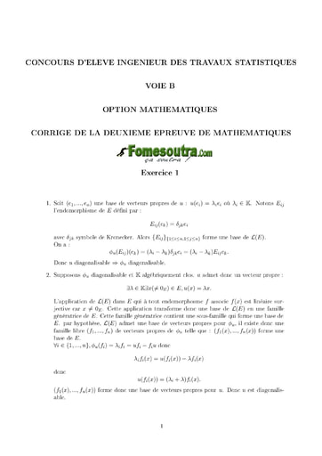 Corrigé 2ème épreuve de maths ITS B option Maths 2001 (ENSEA)