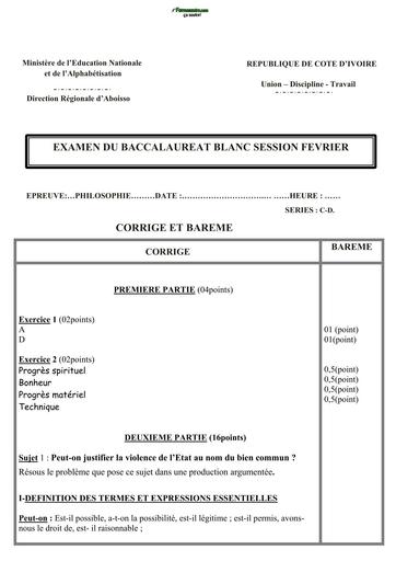 BAC BLANC 2026 DRENA ABOISSO SUJET PHILO SERIE C ET D (BAREME) by TEHUA
