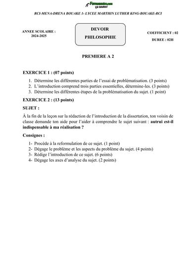 DEVOIR DE PHILO 1ière A2 BOUAKE BY TEHUA