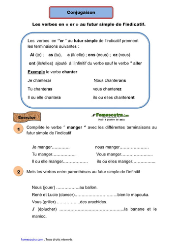 Les verbes en « er » au futur simple de l’indicatif - Cours CE1