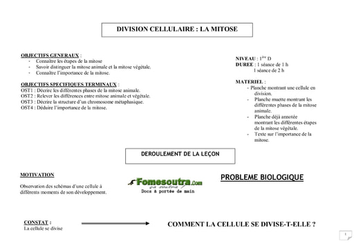 Division cellulaire: la mitose - SVT 1ère D