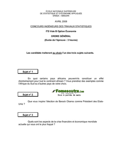 Sujet d'ordre générale ITS B option Economie 2009 (ENSEA - ISSEA - ENSAE)