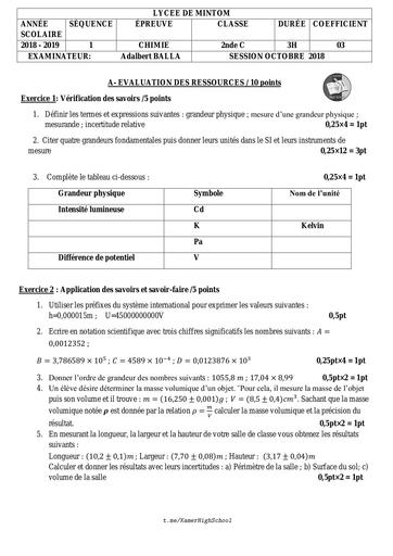 LycéeMintom Chimie 2ndeC 1èreSéq 2018