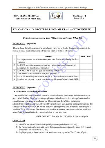 SUJET BEPC BLANC 2022 EDUCATION AUX DROITS DE L'HOMME ET LA CITOYENNETE REGIONAL DE KORHOGO COTE D'IVOIRE.pdf