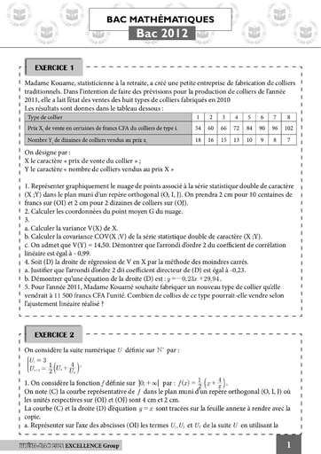 Compil d'anciens sujets de Mathématiques BAC D 2012-2020