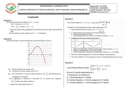 SERIES EXOS TYPES CONTINUITE-DERIVABILITE-ETUDES DE FONCTIONS Tle B-G2-D-A1-F by DJAHA