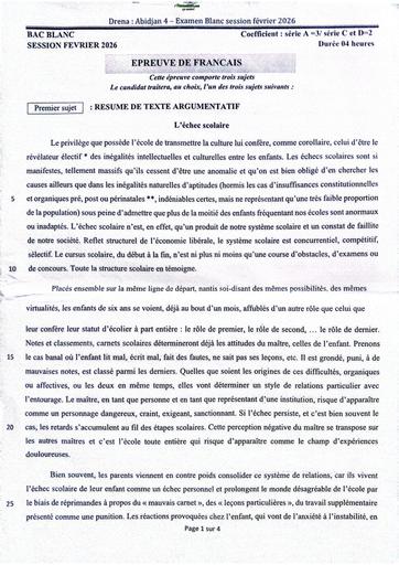 Sujet bac blanc régional drena Abidjan 4 FR sujet By Tehua