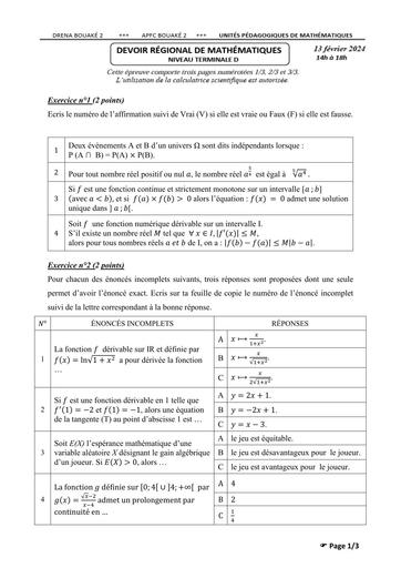 DEVOIR N°2 MATHS Tle D BOUAKE 2 BY TEHUA