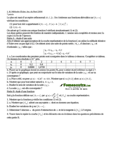 Exercice corrigé portant sur la Méthode d’Euler - Maths Terminale D