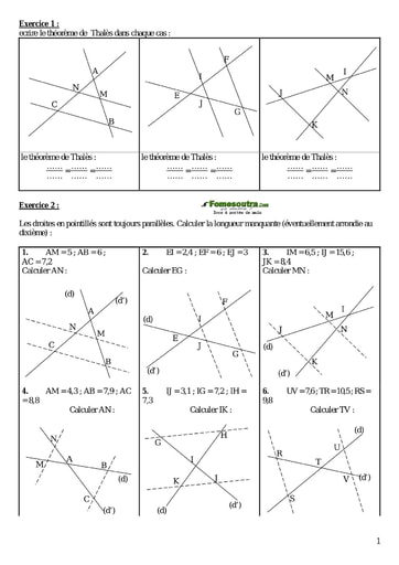 Sujet TP (6) théorème de Thalès - Maths niveau 3eme