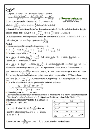 Corrigé Problème (7) Etude d'une fonction exponentielle - Maths Terminale D