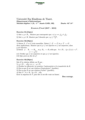 Examen4 Algèbre 1 MI L1 Tiaret by TEHUA
