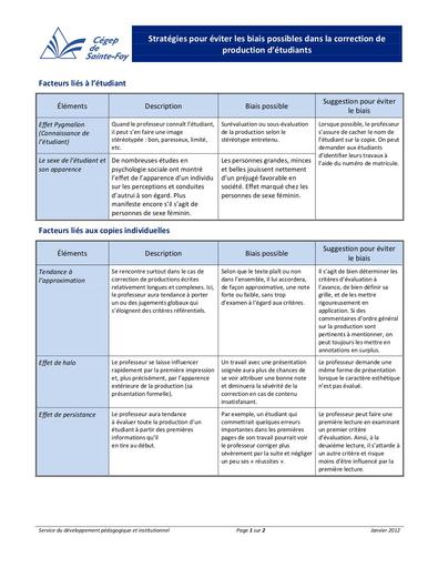 Stratégies pour éviter les biais possibles dans la correction