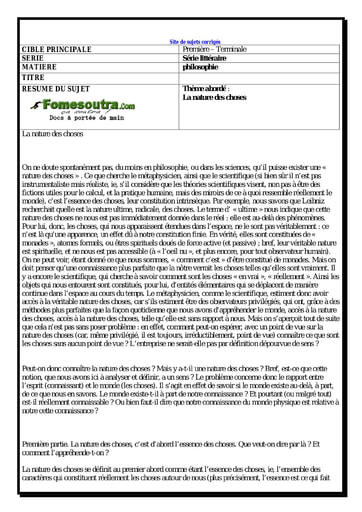 La nature des choses - Sujet corrigé de philosophie Terminale A,C,D,E