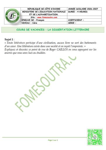 FICHE 1 Français LA DISSERTATION LITTERAIRE by TEHUA