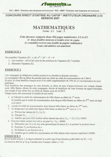 Sujet de Maths CAFOP 2007