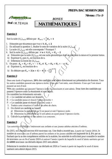 Prepa BAC 2024 Bonus MATHS SERIE D by Tehua