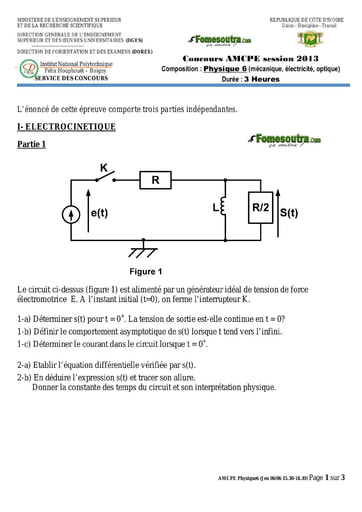 Sujet de Physique 6 concours AMCPE 2013