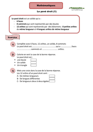 Le pavé droit (1) - Cours CE1