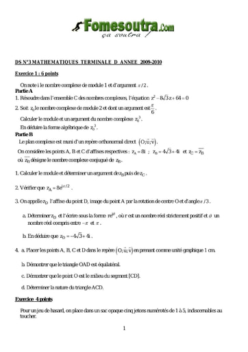 Devoir 14 de maths niveau Terminale D