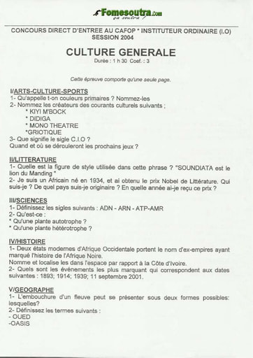 Sujet de Culture générale CAFOP 2004