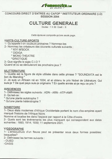 Sujet de Culture générale CAFOP 2004