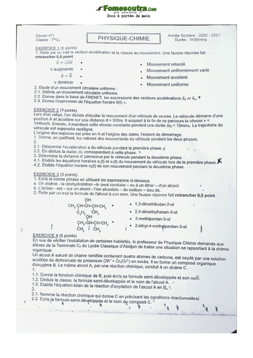 Sujet physique chimie Tle C 2020